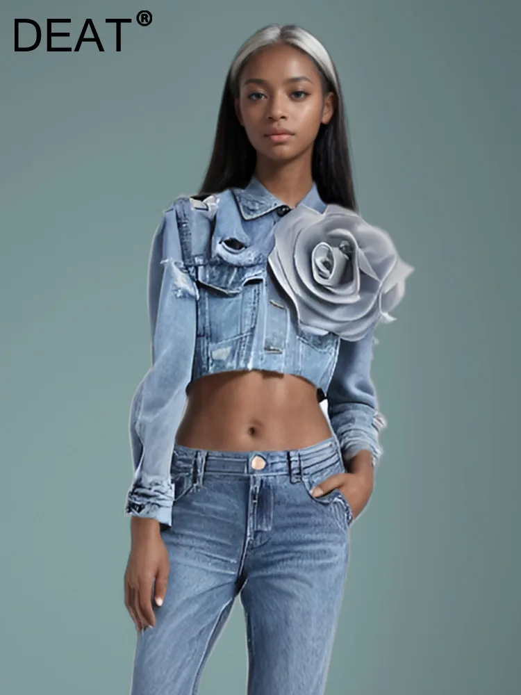 Женская джинсовая куртка на пуговицах DEAT с отложным воротником и длинным рукавом