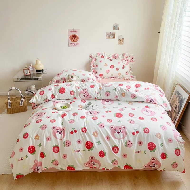 

Korean-style Cute Double-layer Yarn Ruffled Four-piece Set Cotton Cotton Bed Sheet Quilt Cover Student Dormitory Bedding