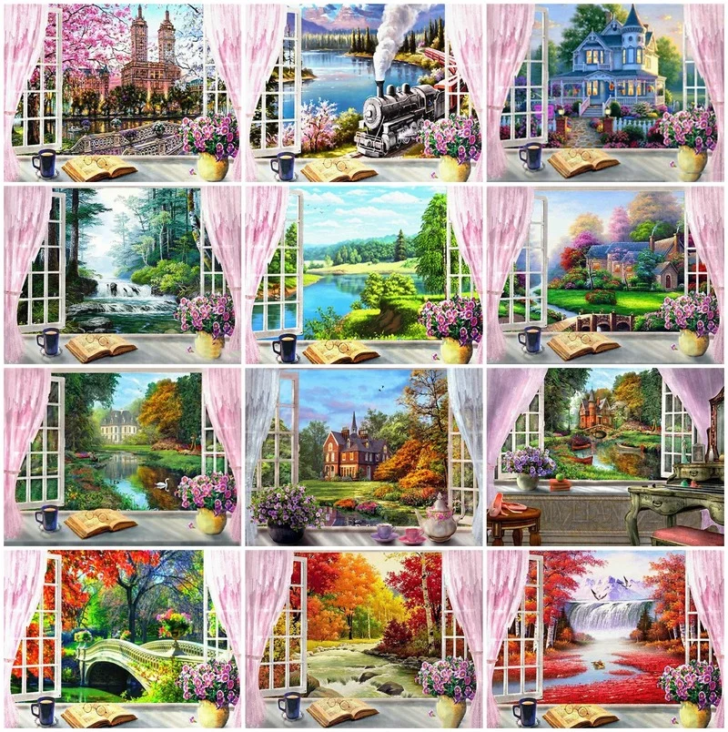

5D Diamond Painting Window Cross Stitch Diamond Mosaic Lake Rhinestones Landscape Embroidery Art Home Decor Handmade Gift
