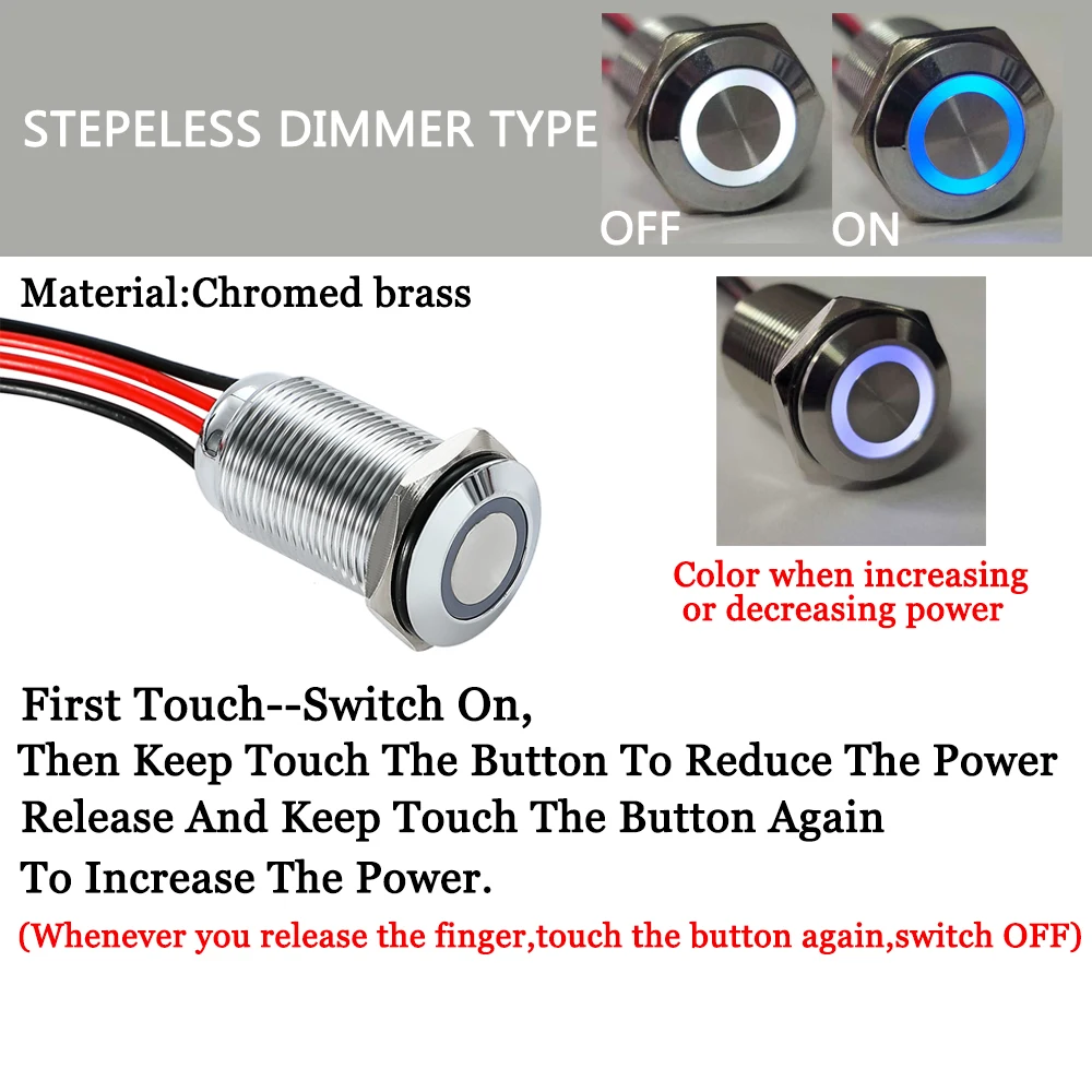 

16 мм с плоской головкой IP65 водонепроницаемый диммер сенсорный переключатель 12 В 24 В белый синий двойной светодиодный кнопочный переключатель управления диммером