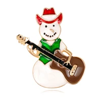 tulx lovely enamel snowman with guitar brooches for women christmas new year gift brooch pins coat accessories