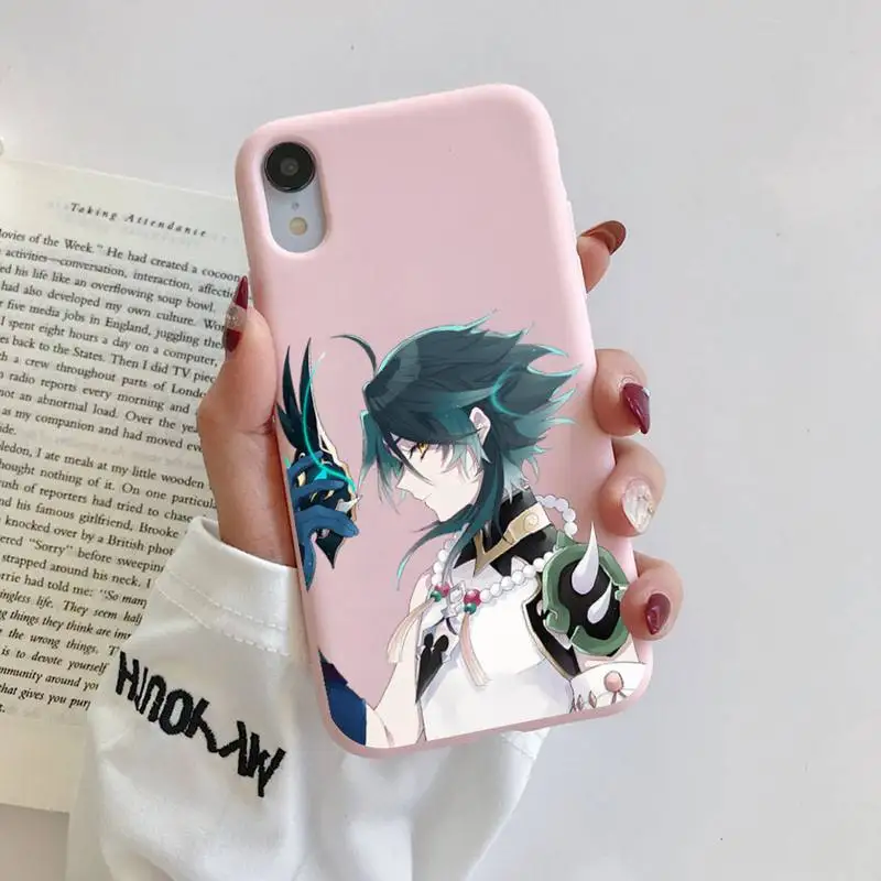 

Xiao Genshin Impact Phone Case for iPhone 11 12 13 Mini Pro Xs Max 8 7 6 6S Plus X XR Solid Candy Color Case