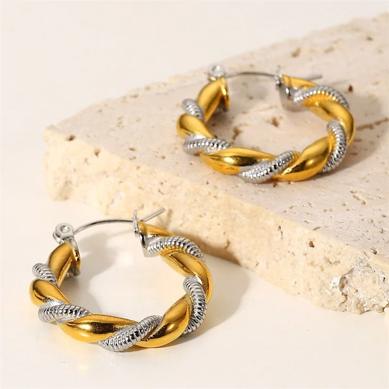 

YW GAIRU Fine Titanium Steel Special Double Twist Circle Hoop Earrings High Quality Women's Jewelry Party Gift New Arrival 2022
