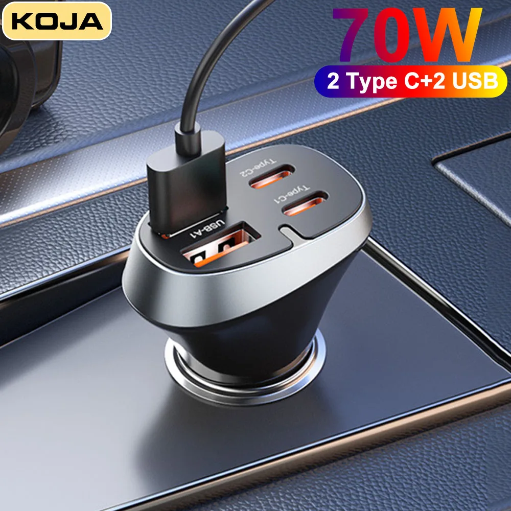 

Автомобильное зарядное устройство KOJA, 70 Вт, PD, USB Тип C, адаптер для быстрой зарядки телефона в автомобиле для IPhone 14, 13, 12, Xiaomi, Huawei, Samsung S21, S22, быстрая зарядка