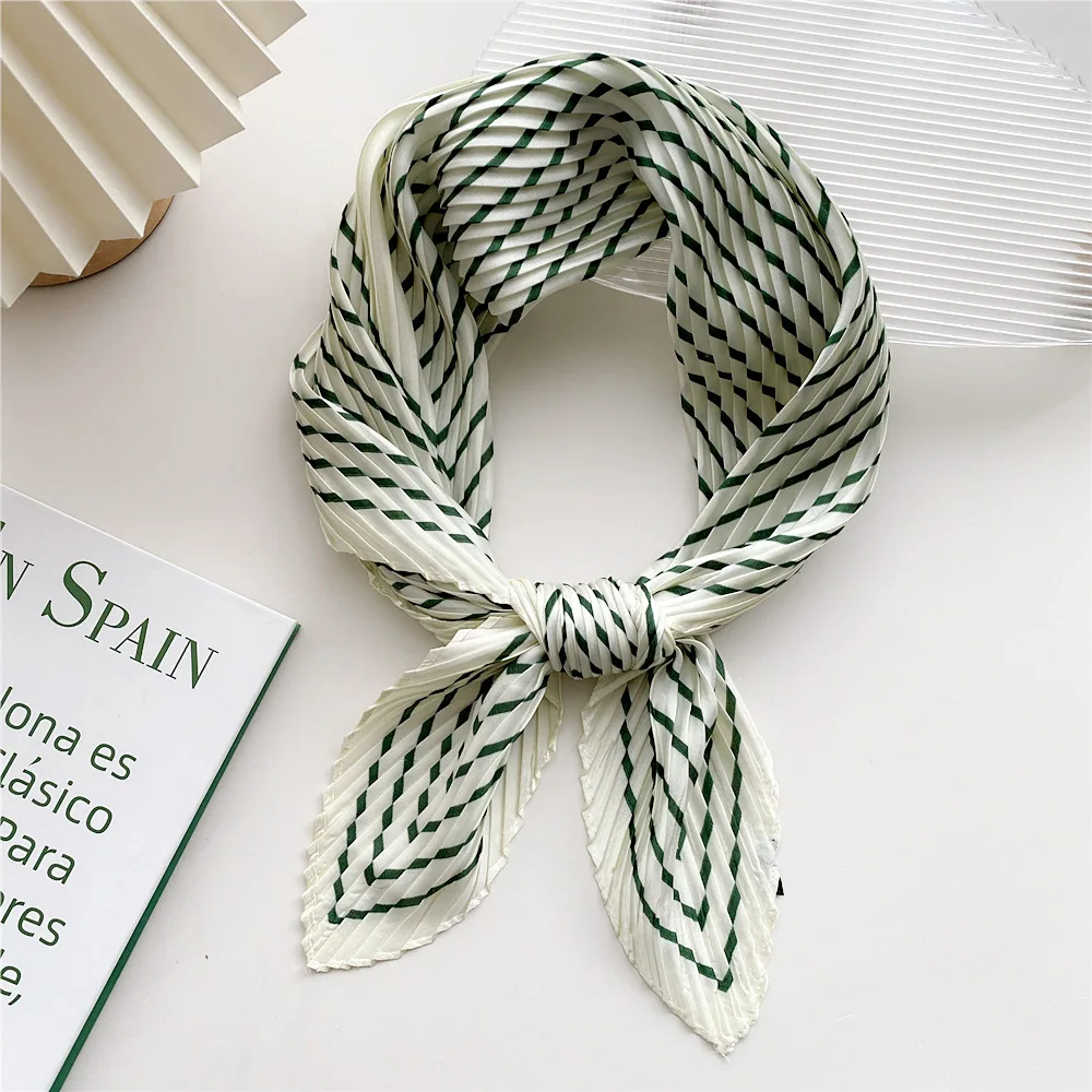 

Elegant Striped 2022 New Square Crinkle Silk Satin Small Neck Scarf Women Fashion Crumple Neckwear Handkerchief Neck Décor