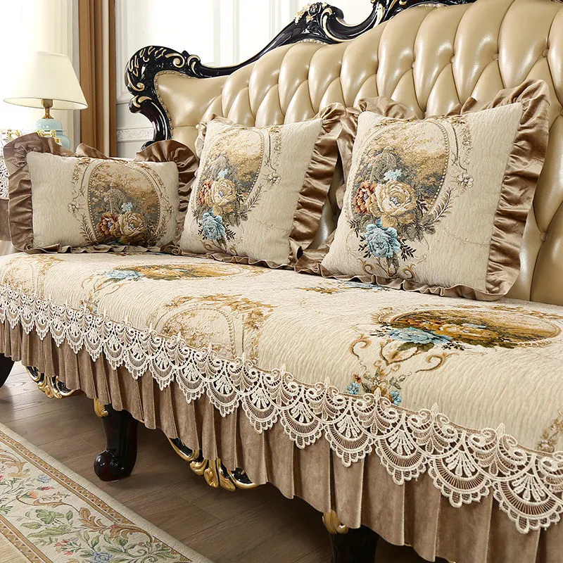 

Textured Vintage Sofa Cover 2 3 Seater Luxury Living Room Leather Couch Slipcover Jacquard Armchair Furniture Protector 4 Seat