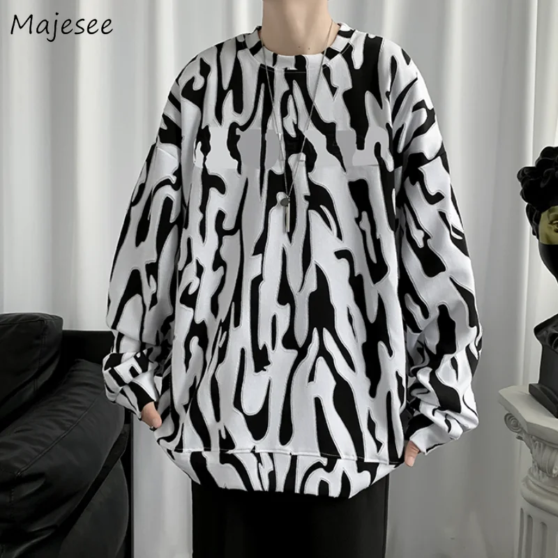 

Sweatshirts Men Autumn Trendy Zebra Striped Fashion Loose Casual Outwear All-match Daily Streetwear Students Retro Cute Clothing