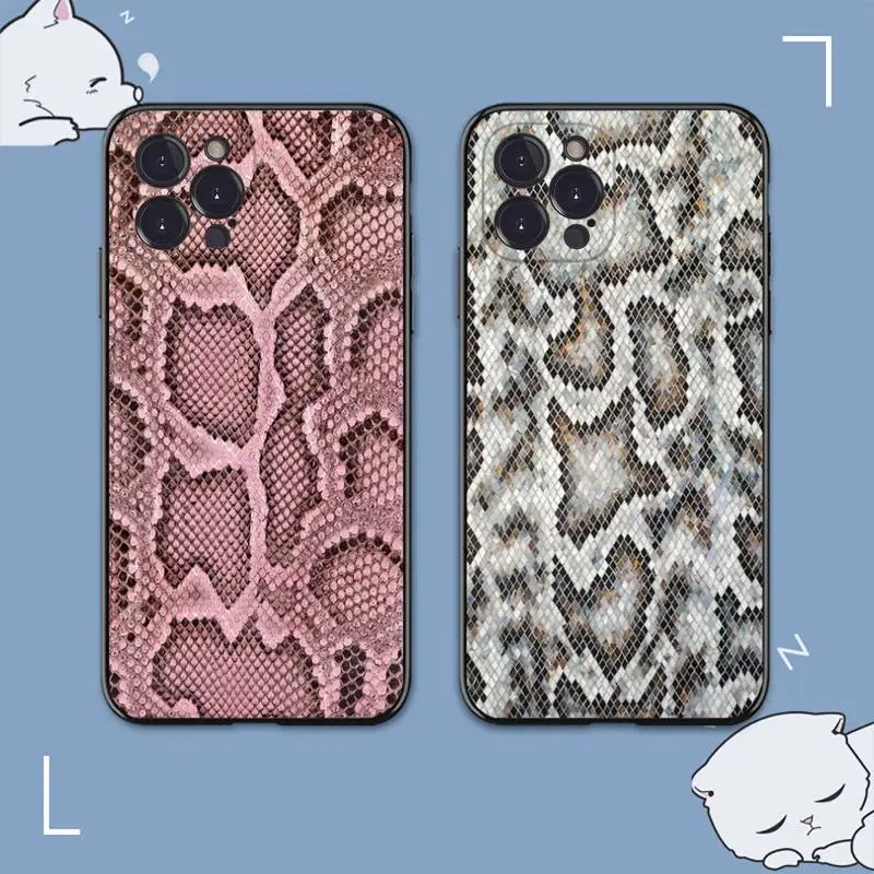 

Snake Skin Print Phone Case For iPhone 13 Pro MAX 14 11 12 Mini X XS XR 6 7 8 Plus SE 2020 Soft TPU Cover