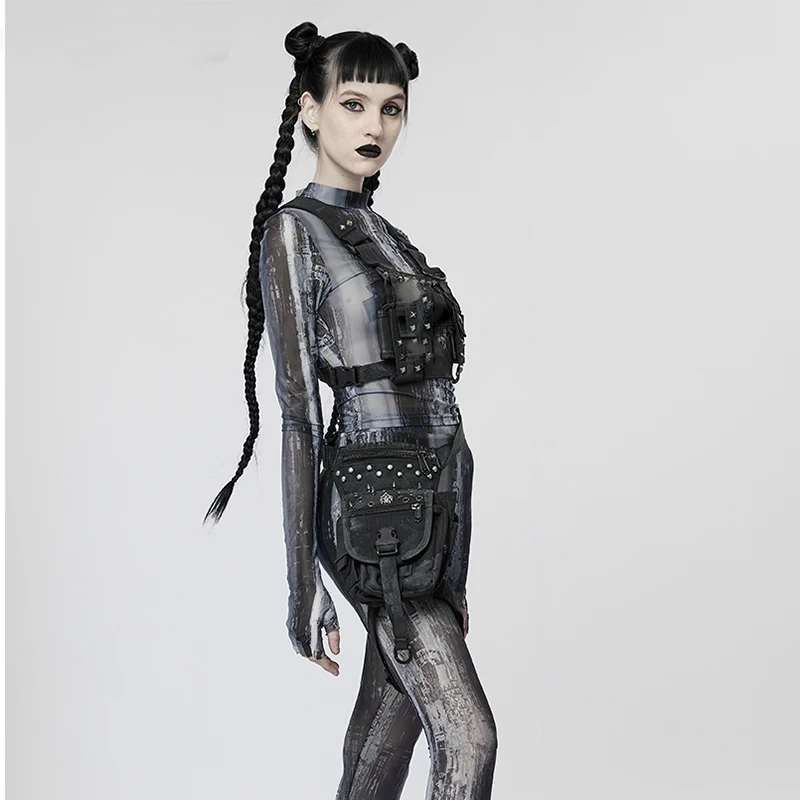 

Punk Metal Buckle Bag Leg Bag Waist Belt Women Chains Belt Adjustable Straps Leg Bag Arm Ring Accessory Grunge Streetwear Black