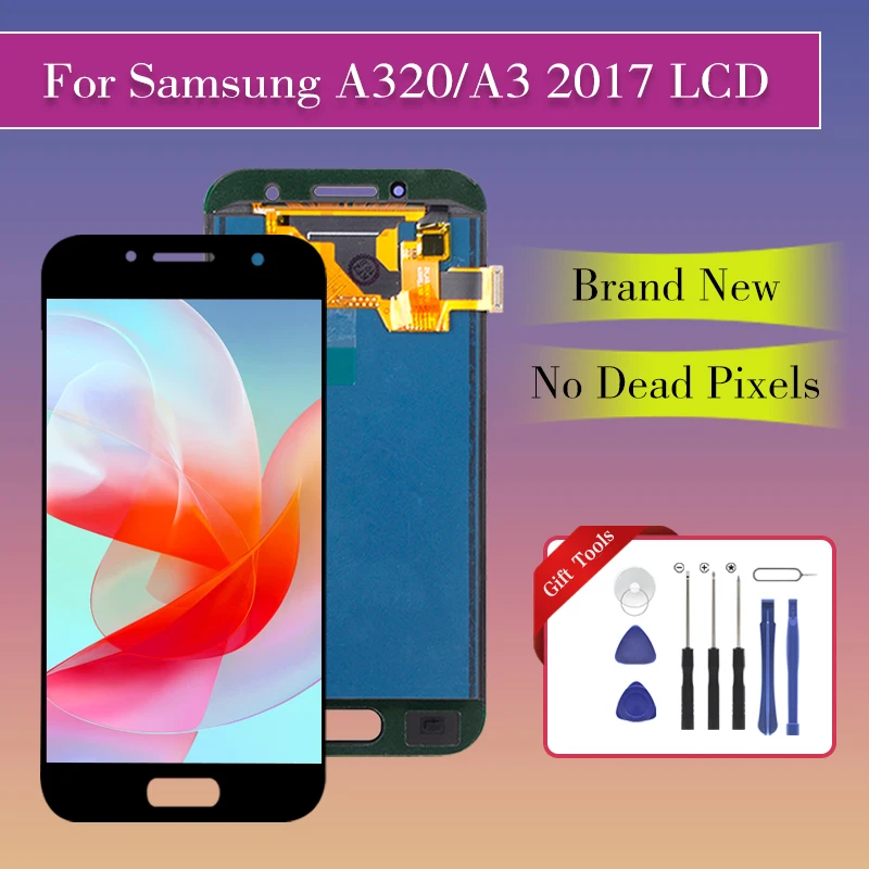 ЖК-дисплей 4,7 дюйма для Samsung Galaxy A320 A3 2017, сенсорная панель, дигитайзер в сборе, экран A320F, бесплатная доставка с инструментами, 1 шт.