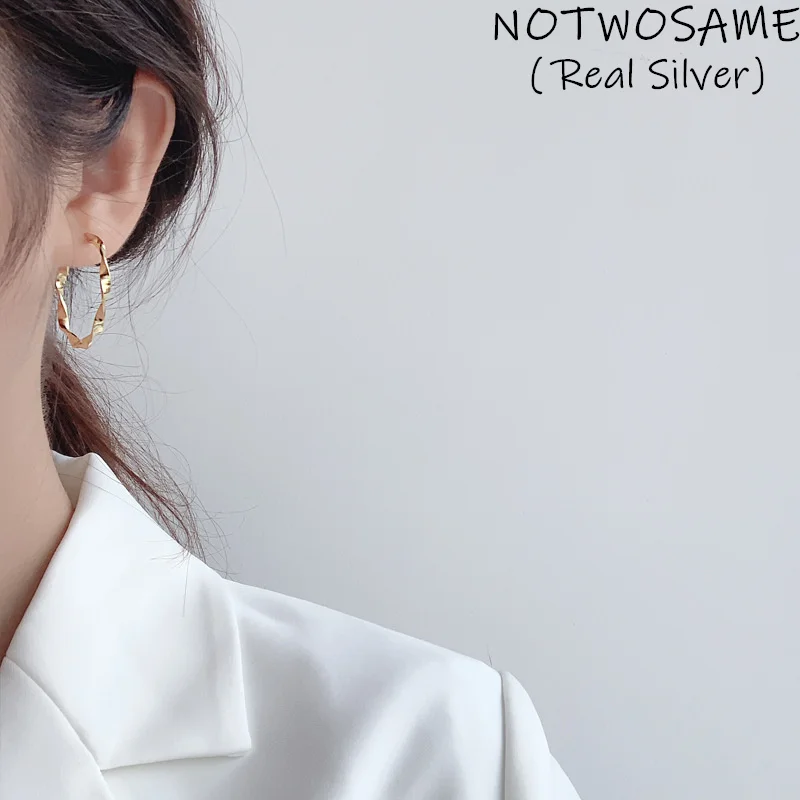

NOTWOSAME Simple Classic Round Hoops Earrings for Women Twist Minimalist Jewelry 925 Sterling Silver Brincos Mirror Silver Jewel