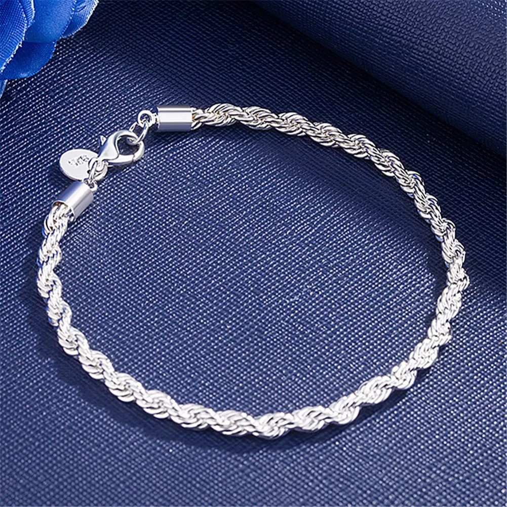 Hot Charms 4Mm Twisted Rope Chain 925 Sterling Zilveren Armbanden Voor Man Vrouw Fashion Classic Sieraden Wedding Party Holiday gift