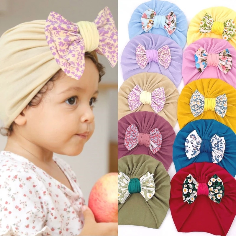 

Baby Hat Bows Knot Beanie Cap Floral Bowknot Headwrap Newborn Bonnet Headwear