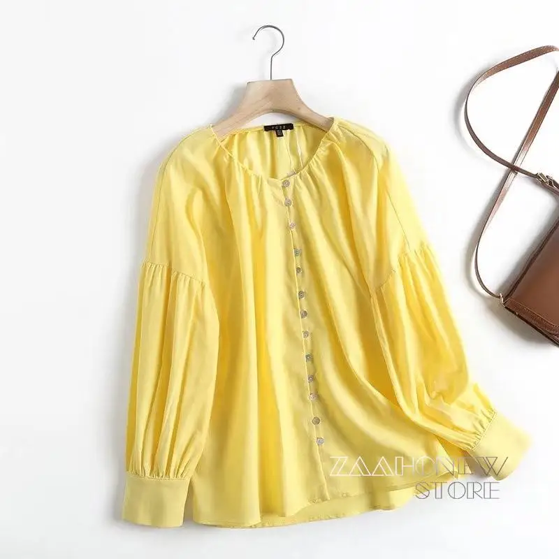 

ZAAHONEW 2022 Summer Women Fashion Linen Long Sleeve Shirt Female Loose Solid Simple Casual Blouses Tops