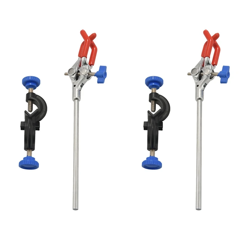 

4X Lab Clamp 3 Prong Finger Style Rubber-Coated Head A Black Laboratory Stand Clip