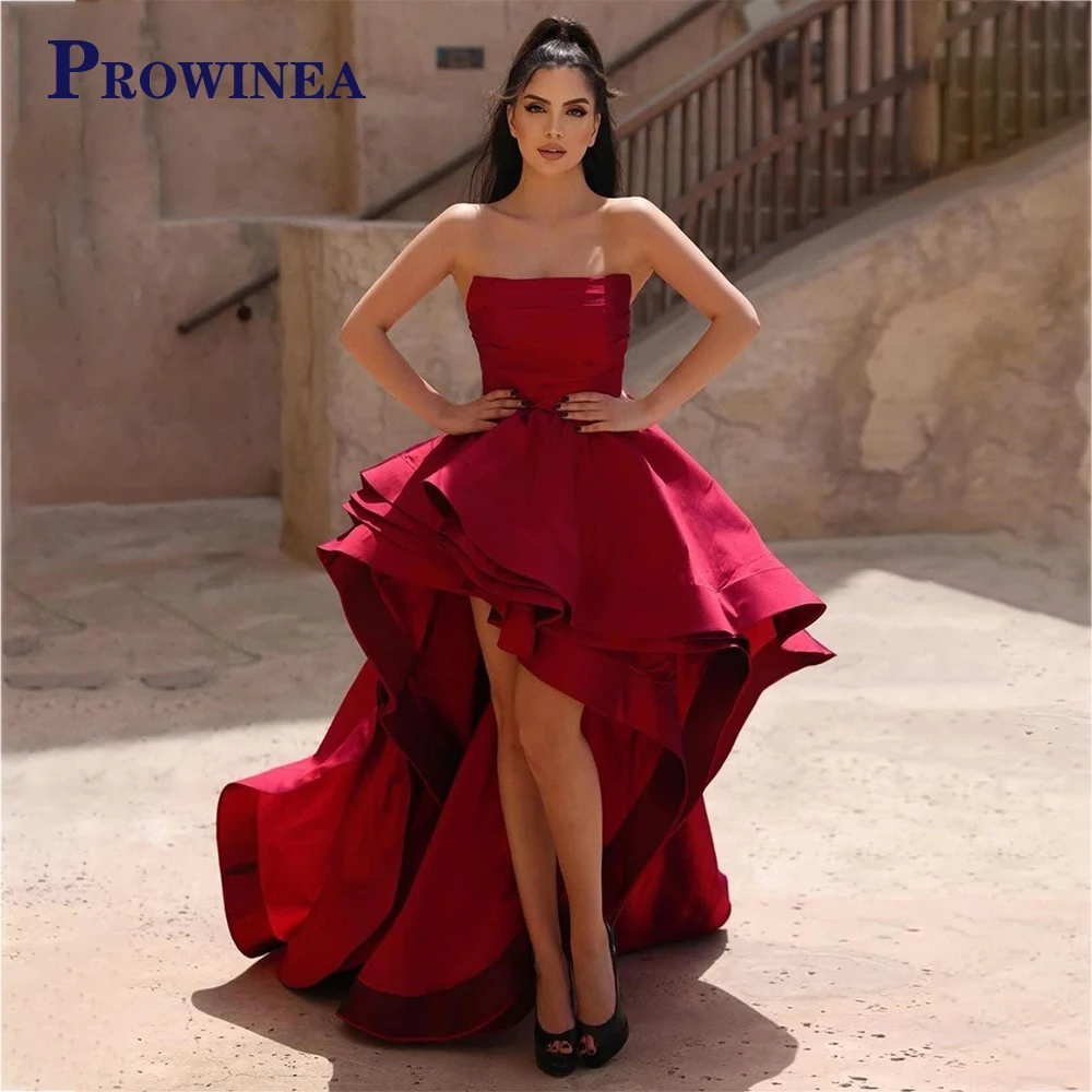 

Элегантное винно-красное Ярусное сатин вечернее платье для женщин без бретелек ТРАПЕЦИЕВИДНОЕ ПЛАТЬЕ с высоким низким рукавом платья для в...