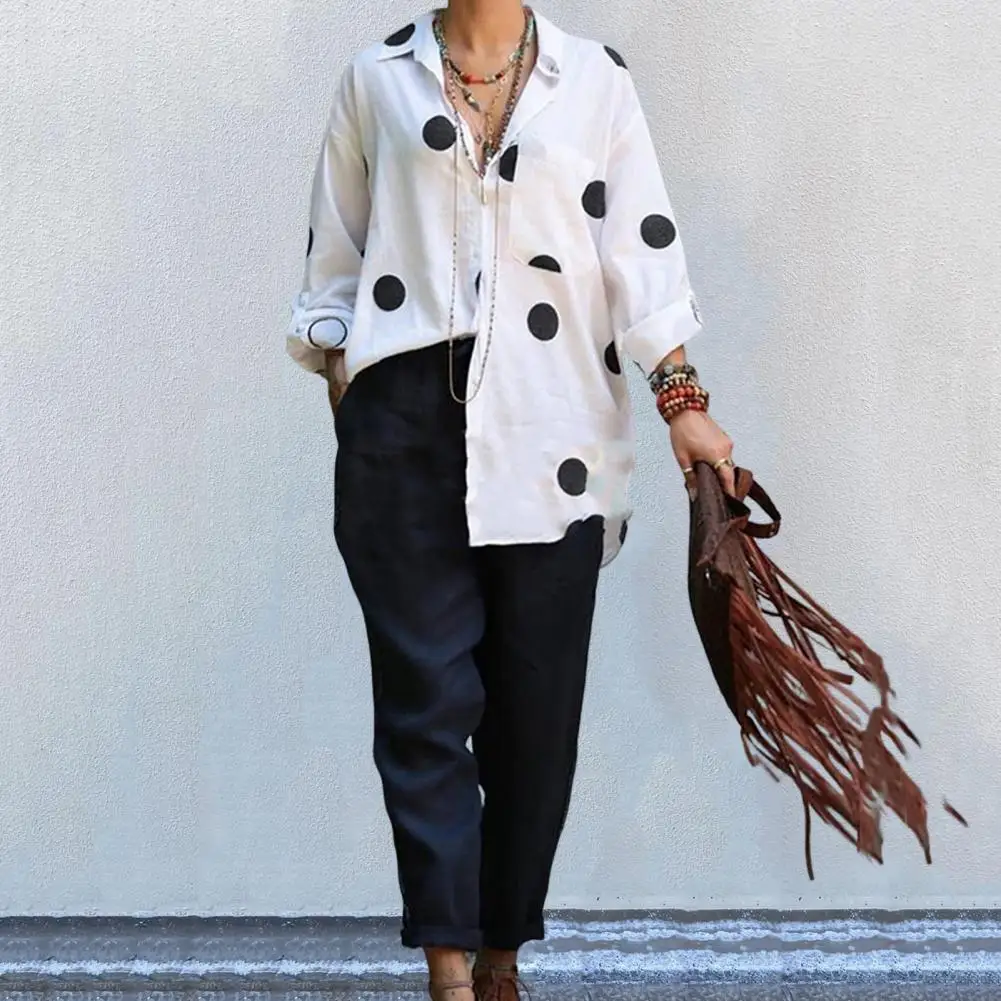 

2 Pcs/Set Stylish Women Outfit Set Soft Women Tops Pants Set Single-breasted Turn-down Collar