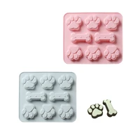 pink puppy dog paw bone shaped kitchen silicone pet treat molds reusable ice candy trays chocolate cookies 3d baking molds