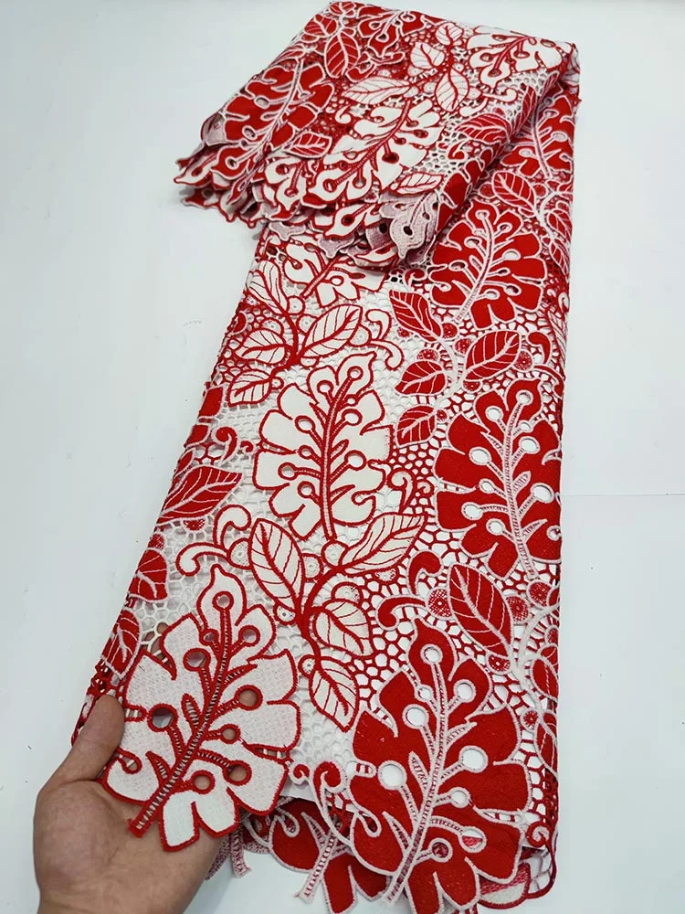 

2022 High Quality Water Soluble Fabric African Lace Fabric Embroidery Nigerian Guipure Cord Lace Fabric For Dubai Bride Dress