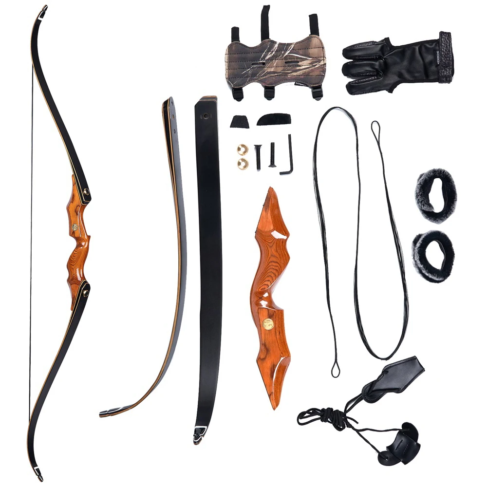 Take-down Hunting Bow Red Archery Wooden Right-handed Shooting Recurve Bow Fiberglass Limbs Game Practice Bow 30-60 lbs 58inch