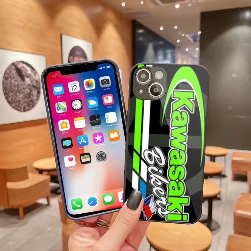 

K-Kawasaki Racing Phone Case for iPhone 14 13 12 11 Pro Max X XR XS 8 7 Plus Liquid Glass Cover Funda Shell