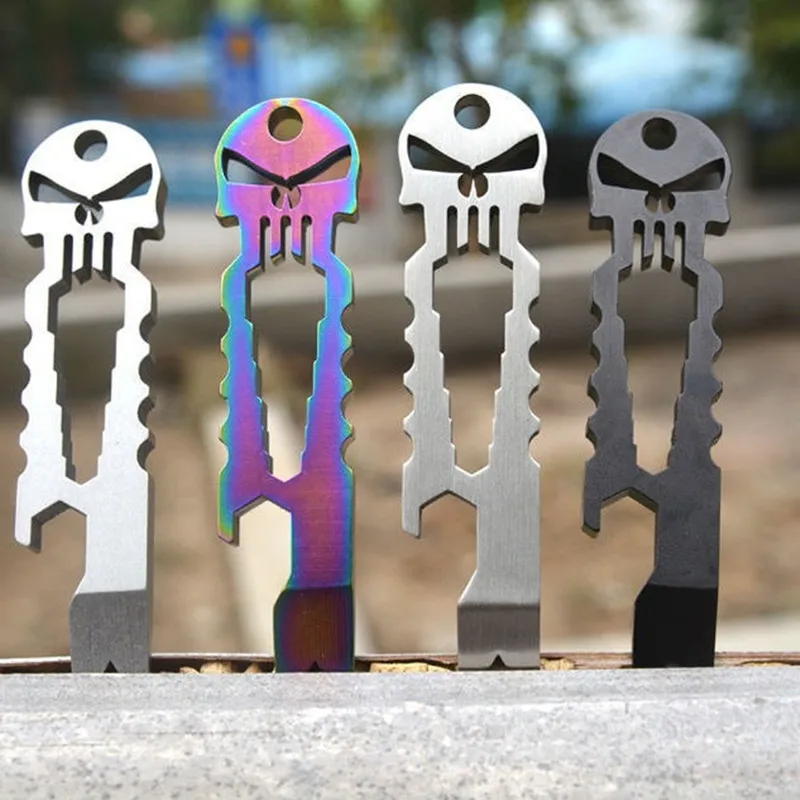 

Stainless Steel Skull Crowbar Keychain EDC Portable Outdoor Multi-function Tool Bottle Opener Wrench Nail Lifter Portable Tool