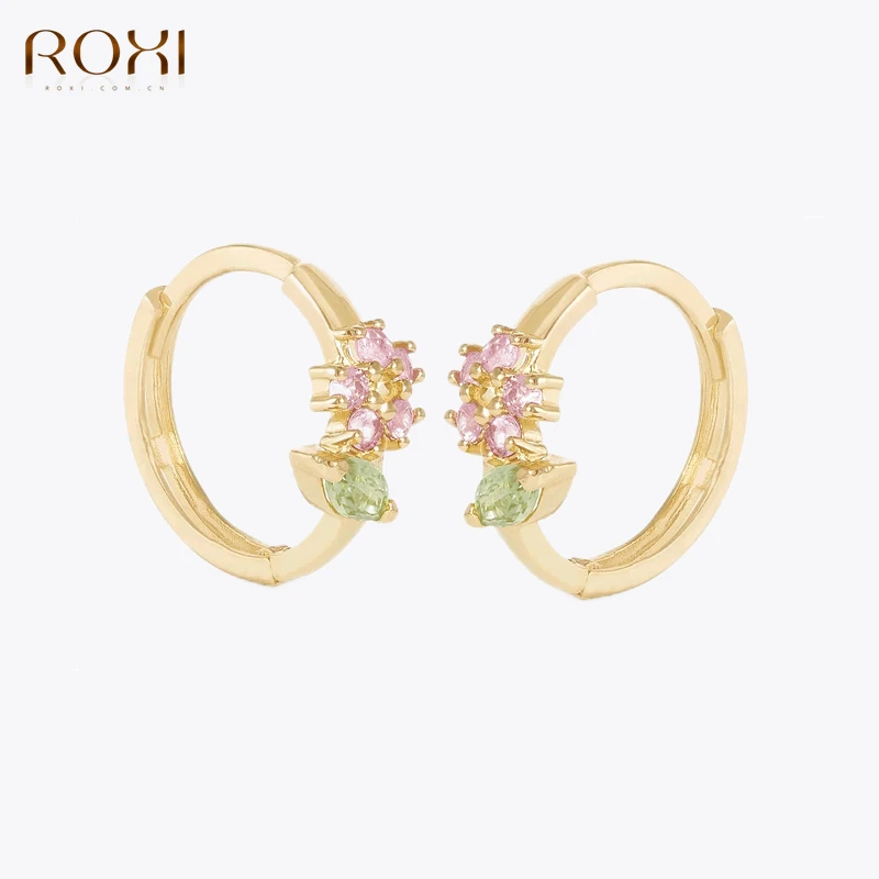 ROXI Circle Hoop Earrings for Women 18K Gold Color Pink/Blue Crystals Party Earring Silver 925 Jewelry  pendientes plata