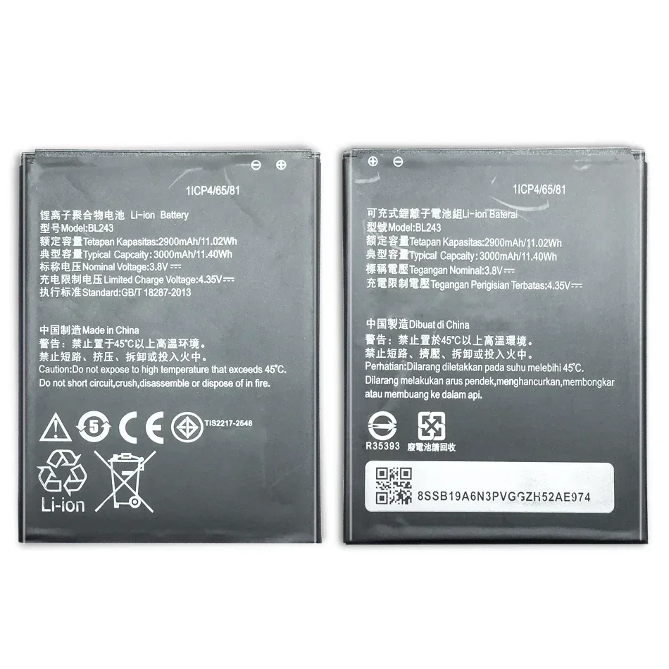 Литий-полимерный аккумулятор емкостью 3000 мАч BL243 для Lenovo K3 Note K50-T5 A7000 A5500 A5600 A7600