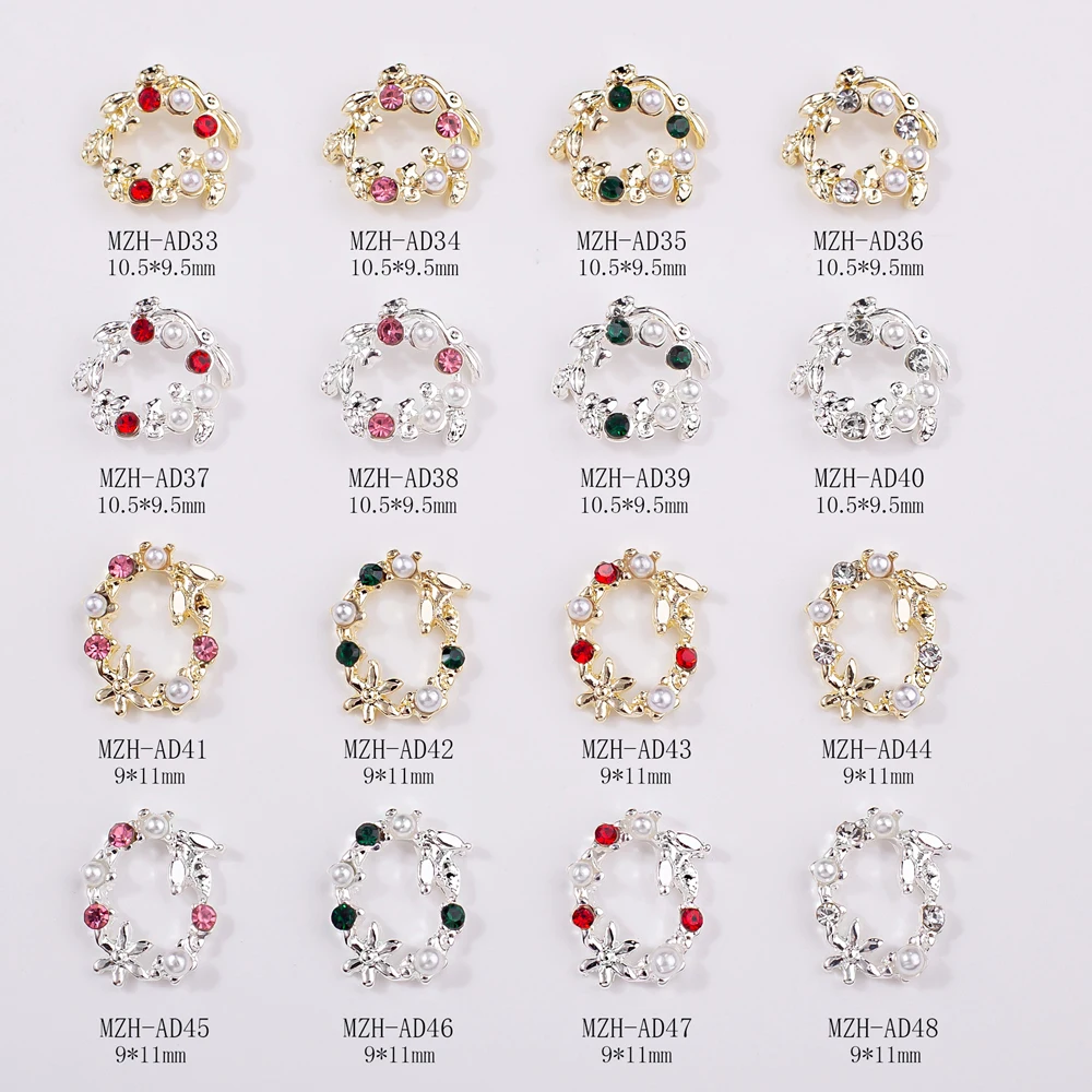 10 шт. Рождественская гирлянда шармы для ногтей с бантом 3D листья из сплава