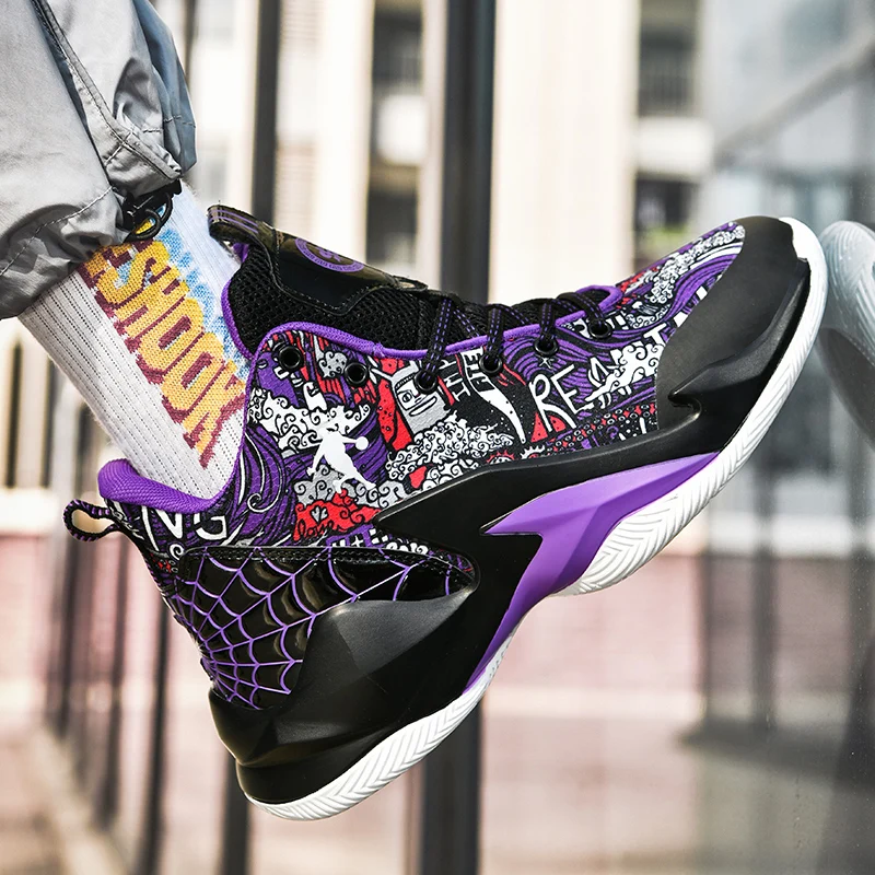 Men's Basketball Shoes Unisex Fashion Running Sneakers Graffiti Street Style Sports Shoes Cushioning Women High Top Gym Trainers