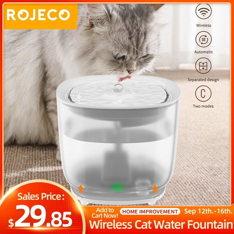 ROJECO Wirelss Pump Cat Water Fountain Automatic Pet Water Dispenser Filter Accessories Auto Drinker For Cats Drinking Fountain