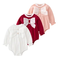 baby infant sweet style bow o neck long sleeve girl rompers newborn clothings with ruffle cute comfortable autumn kids jumpsuits