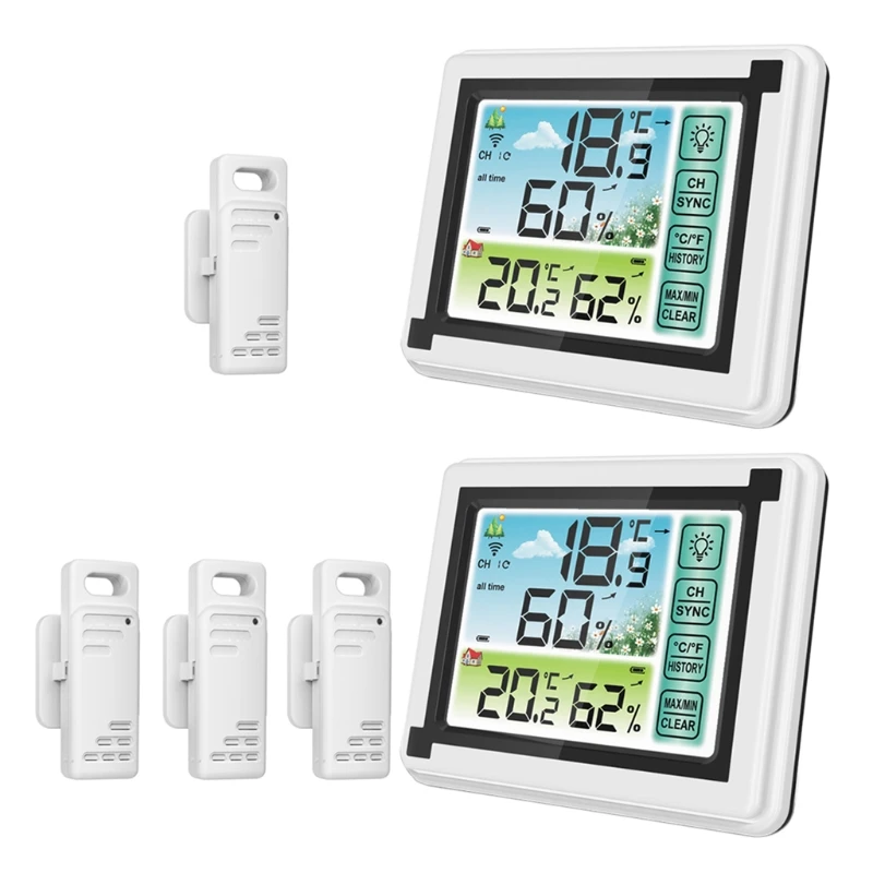 

Wireless for Touch Screen Weather Station Indoor Outdoor Max Min Temperature meter Humidity Record ℃ ℉ Weather Monitor C