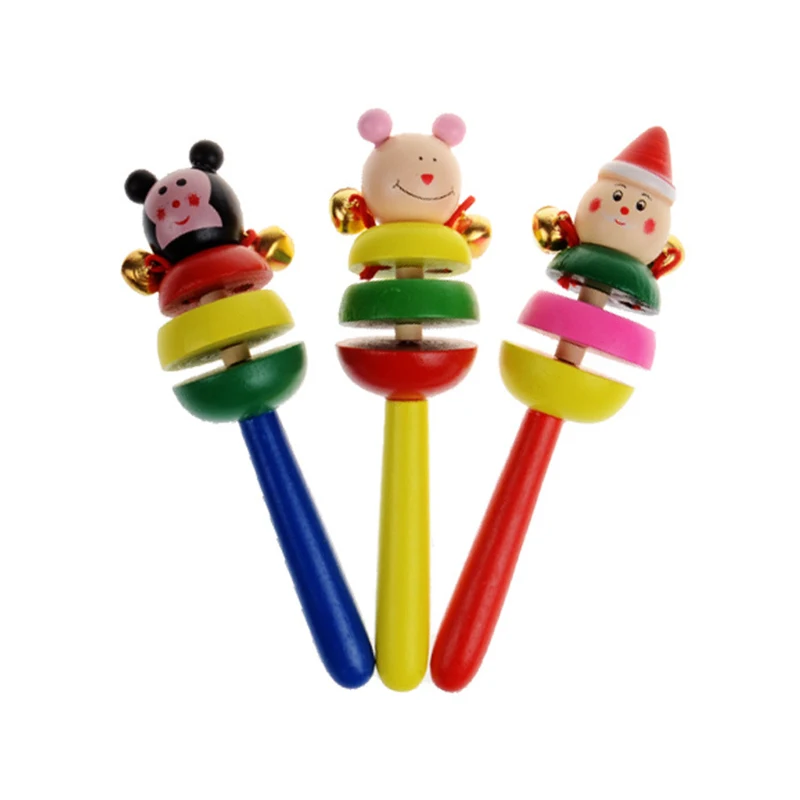 1Pc Colorful Animal Infant Baby Rattle Kids Handbells Musical Developmental Educational Wooden Funny Gamdes Toys Bed Bells