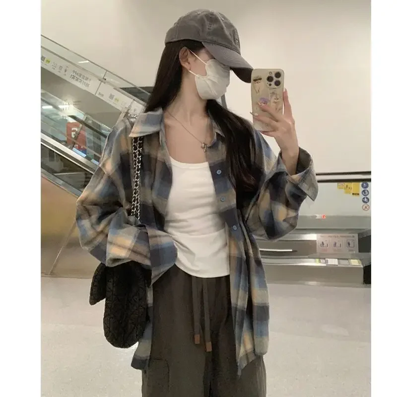 Винтажная клетчатая цветная защищающая от солнца рубашка в американском стиле с