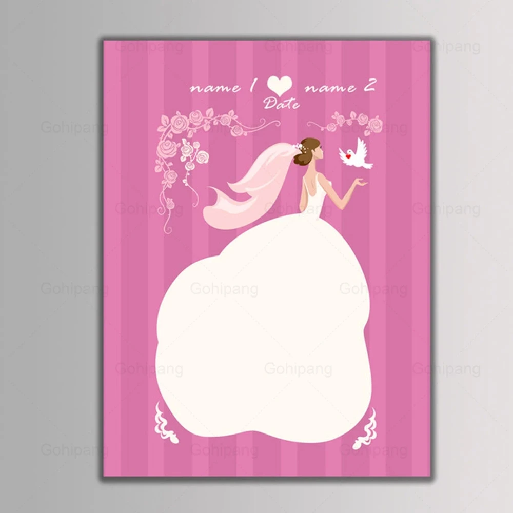 

Party Favor Multi Size Wedding Fingerprint Tree Paintings Signature Guest Book Couple's Kiss Canvas Paintings with Ink Pad Decor