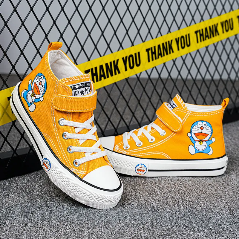 Yellow Cartoon High-top Boys Shoes Skateboard Breathable Canvas Kids Sneakers Anime Sports Shoes for Children basket garcon 2022
