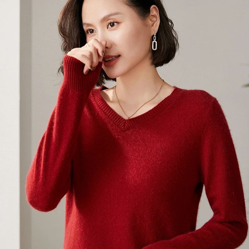 

Women Sweaters 100% Cashmere Pullovers 2021 Winter New Arrival V-Neck Jumpers Woman Cashmere Knitwear Girl Clothes Lady Top