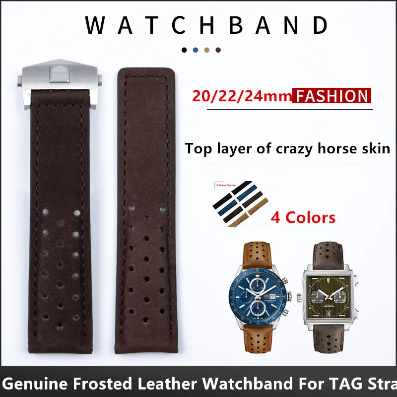 Ремешок из натуральной матовой кожи для часов браслет с пряжкой наручных 20 мм 22 24