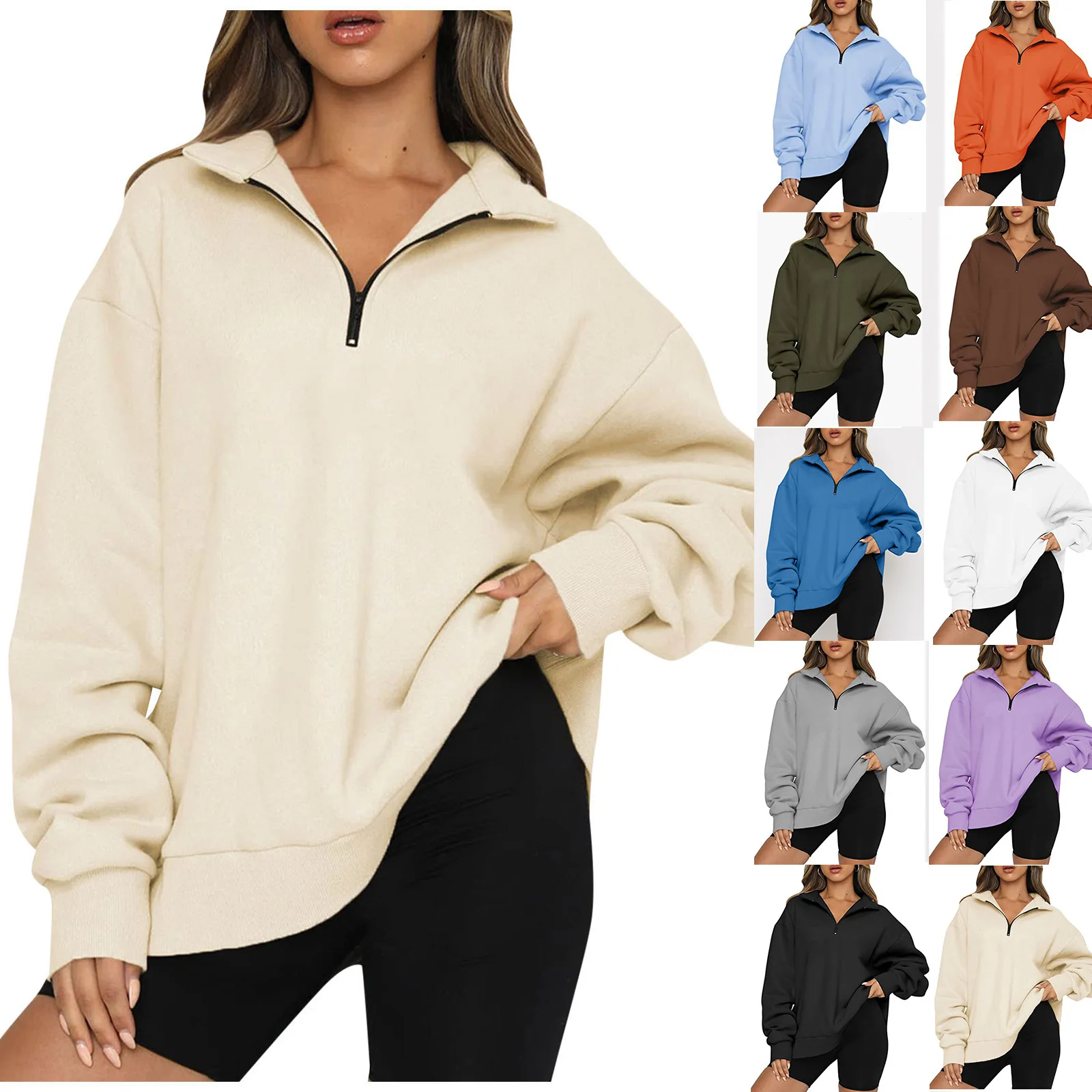 

Women Half Zip Oversized Sweatshirts Long Sleeve Drop Shoulder Fleece Workout Hoodies Pullover Y2K Clothes