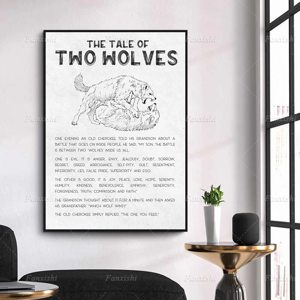 

The Tale Of Two Wolves Positive Typography Book Page Inspirational Wall Art Motivational Wall Decor For Home Office Poster