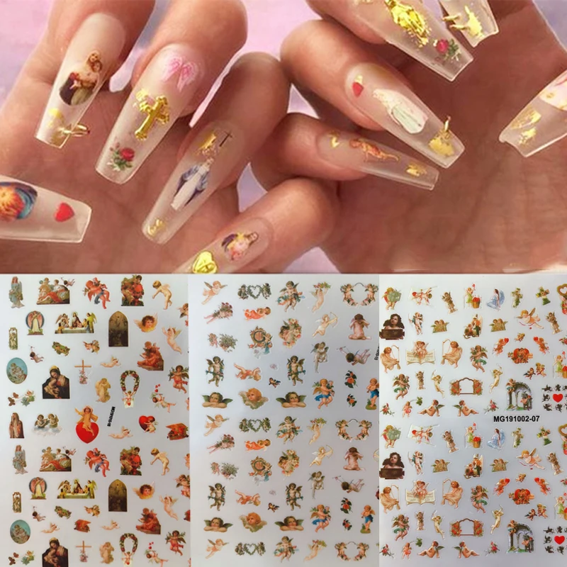 

1pcs Nail Art Stickers Self-Adhesive Angel Baby Religious S Pattern 2.3 * 8.7cm DIY Nail Art Water Transfer Nail Decal Sticker