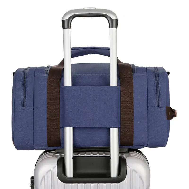 Men Large Capacity Canvas Multifunction Carry on Luggage Bag Tote Travel Weekender Bag-Blue