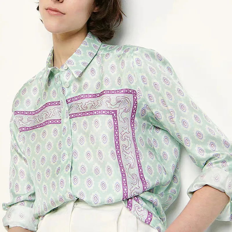 

Spring/Summer French Style Geometric Pattern Printing Elegant Fashion Casual Shirts High Quality Vintage Tops Women Blouse