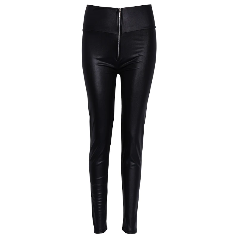 

Women High Waisted Zipper Pencil Pants Faux Leather Legging with Zipper