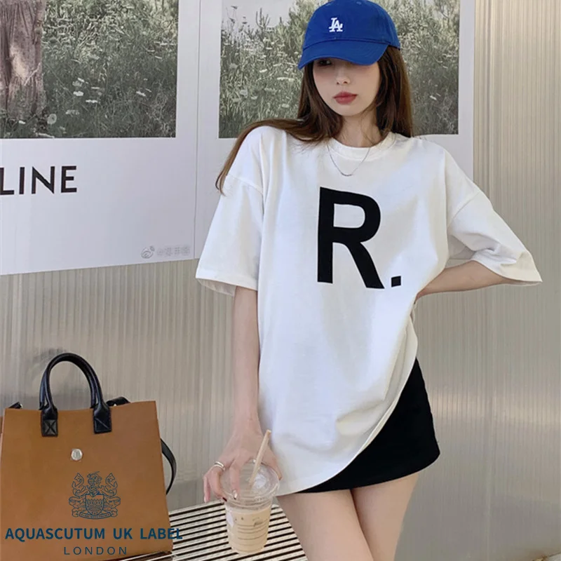 

Aquascutum Lazy T-shirt women's round neck loose letter print oversize medium and long lower garment missing short sleeve spring