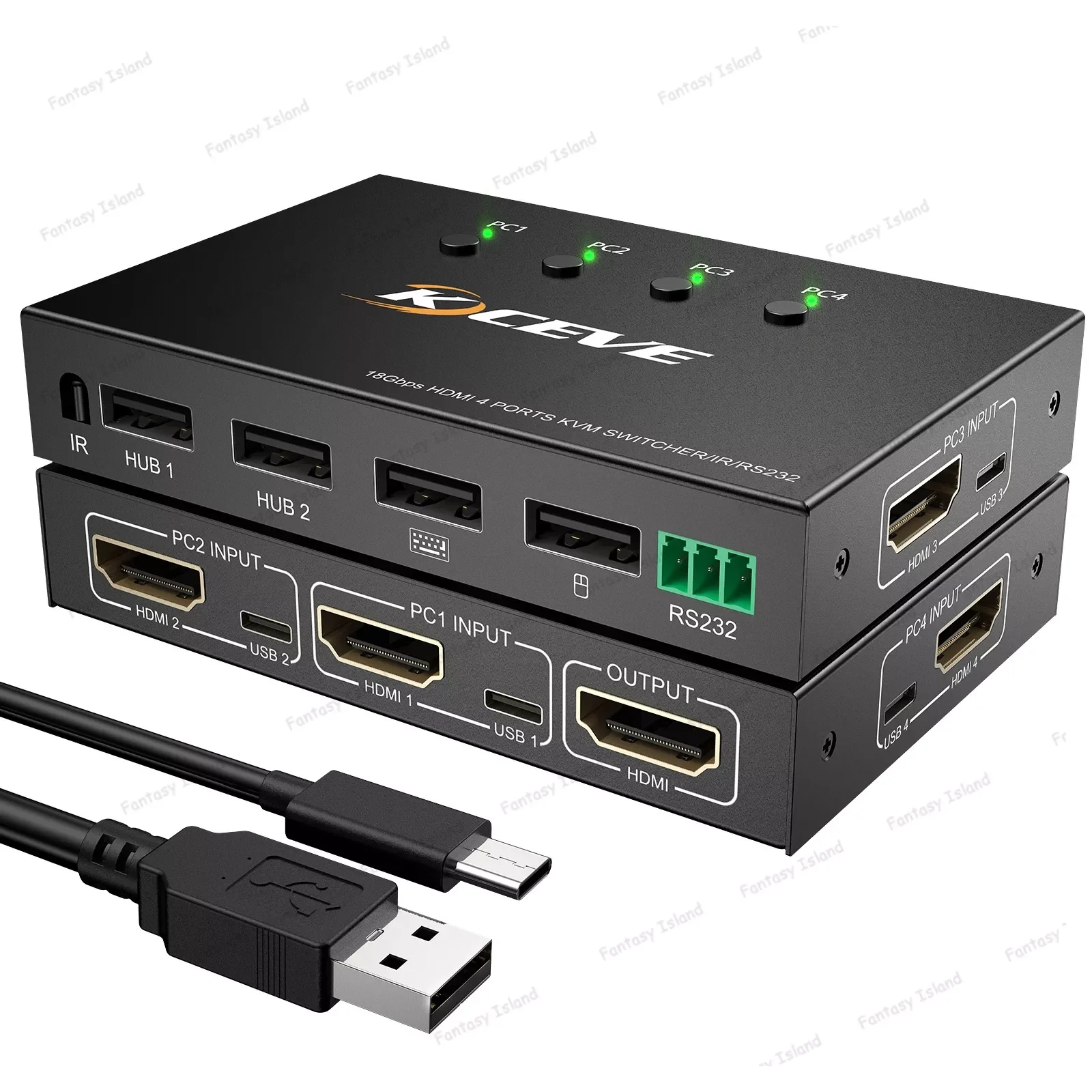 

2023 Новый KC-401CR 4input-1 выход HDMI kvm USB2.0 2 узла, 1 монитор, 1 комплект USB3.0 60 Гц 4k RS232
