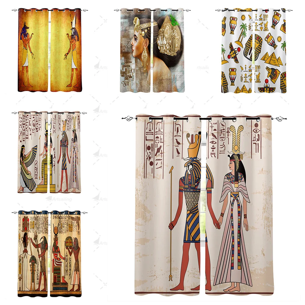 Pharaoh Egyptian Art Retro Style Yellow Window Curtains Living Room Bedroom Kitchen Curtain For Children Drapes Window Treatment
