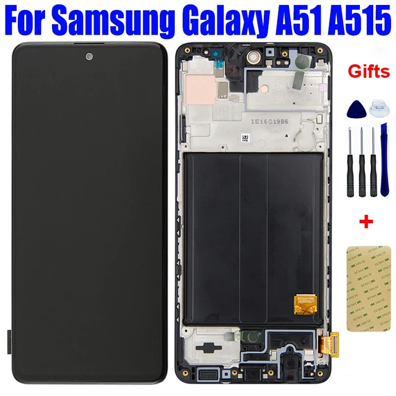 ЖК-дисплей для Samsung Galaxy A51 A515 A515FN/DS A515F A515U A515W, экран дисплея, сенсорный дигитайзер, датчик в сборе, рамка