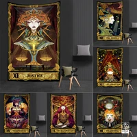 western witch tarot card pattern blanket tapestry wall hanging witchcraft psychedelic decor moon sun flower mandela divination